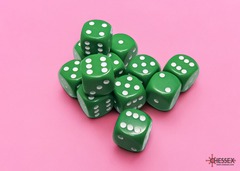 Opaque Green/white 16mm d6 Dice Block (12 dice)